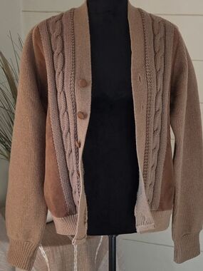 Vintage 60s USA Campus Suede Front Cardigan Jacket Oversized Boyfriend Preppy